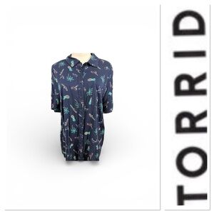Torrid button down shirt with flamingo, palm trees size 2-2X/18-20